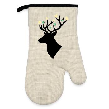 Deer Head Butterfly Multicolored - Oven glove with rubber coating - linen/black  - Front