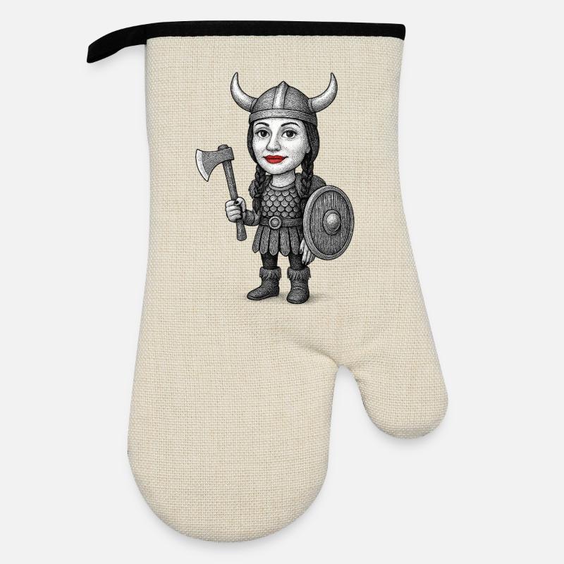 Viking Red Lips Warrior - Oven glove with rubber coating - linen/black 