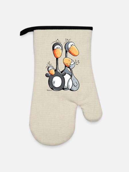Pinguin Familie - Ofenhandschuh mit Gummibeschichtung - Leinen/Schwarz