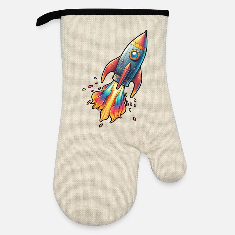 Color Rocket with Fire Colors - Oven glove with rubber coating - linen/black 