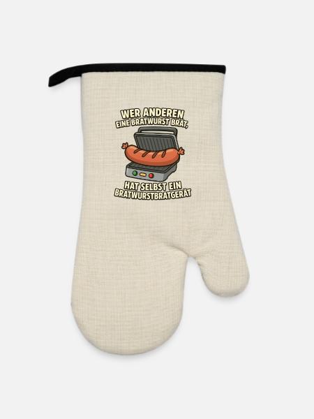 Bratwurst Bratgerät Spruch - Ofenhandschuh mit Gummibeschichtung - Leinen/Schwarz