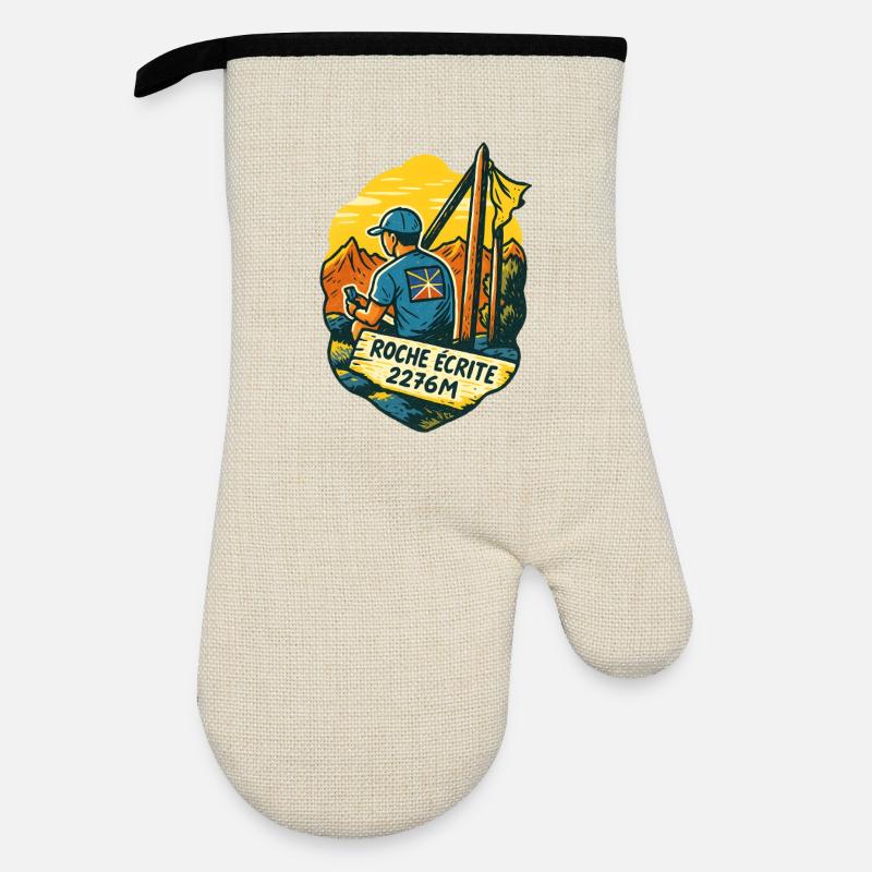 Trail rocks written - Oven glove with rubber coating - linen/black