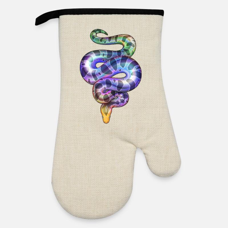 Rainbow Neon Snake - Oven glove with rubber coating - linen/black