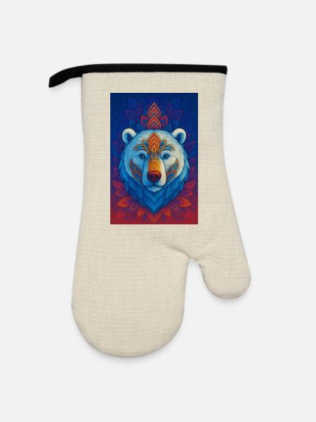 Blauer Bär Mandala - Ofenhandschuh mit Gummibeschichtung - Leinen/Schwarz 