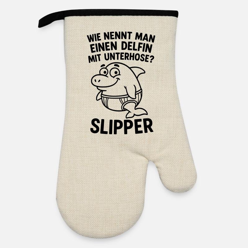 slipper delfin unterhose witz - Ofenhandschuh mit Gummibeschichtung - Leinen/Schwarz 