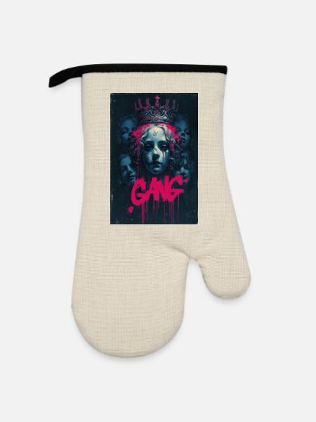 Neon-Königin-Graffiti-Krone - Ofenhandschuh mit Gummibeschichtung - Leinen/Schwarz 