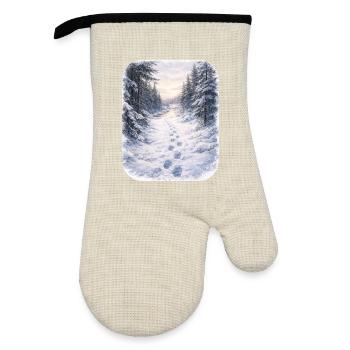 Winter Forest Path Morgenschein - Oven glove with rubber coating - linen/black  - Front