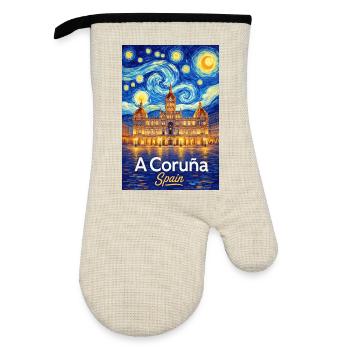 À La Corogne, Espagne - Gant de cuisine avec revêtement en caoutchouc - lin/noir  - Devant
