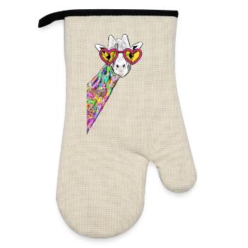 Sneaky Giraffe Rainbow Neck Heart Sunnglasses I - Oven glove with rubber coating - linen/black  - Front