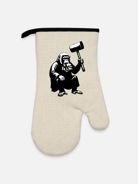 Affenrichter mit Riesen-Hammer - Ofenhandschuh mit Gummibeschichtung - Leinen/Schwarz 