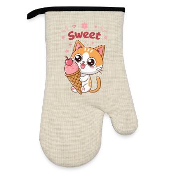 Chaton Glacé Sucré Kawaii - Gant de cuisine avec revêtement en caoutchouc - lin/noir  - Devant