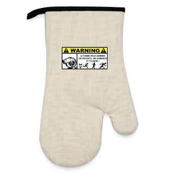 warning - Oven glove with rubber coating - linen/black  - Front
