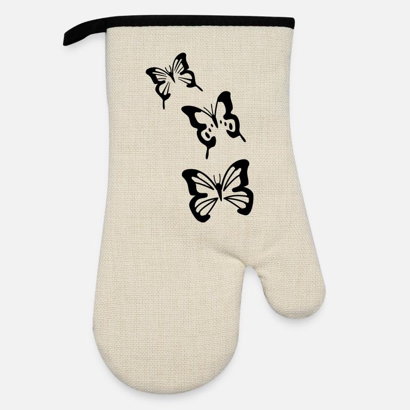 butterflies - Oven glove with rubber coating - linen/black 