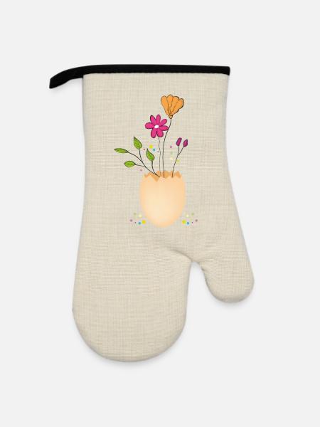Frohe Ostern - Ofenhandschuh mit Gummibeschichtung - Leinen/Schwarz