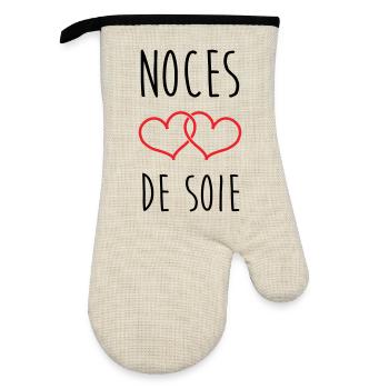 Silk Wedding 12 years of marriage - Oven glove with rubber coating - linen/black  - Front
