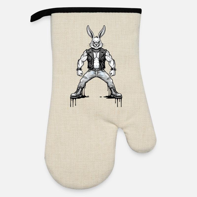 Heavy Metal Easter Bunny Rocker Easter Hardcore Bunny - Oven glove with rubber coating - linen/black 