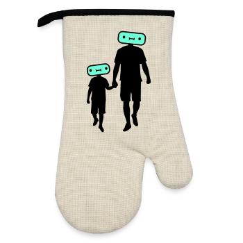 Family Silhouette Dear Children Parents Mom Dad - Oven glove with rubber coating - linen/black  - Front