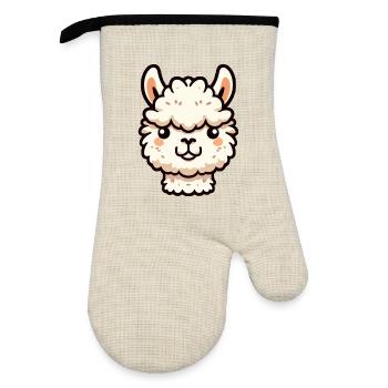 Alpaca Llama Head Comic Cartoon - Oven glove with rubber coating - linen/black  - Front