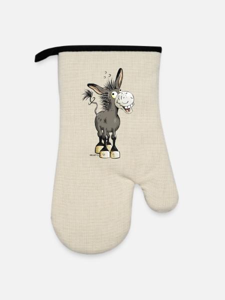 Witziger Esel - Ofenhandschuh mit Gummibeschichtung - Leinen/Schwarz