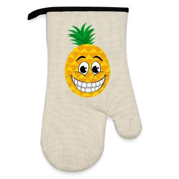 gai dessin animé ananas sucré fruits tropicaux été - Gant de cuisine avec revêtement en caoutchouc - lin/noir  - Devant