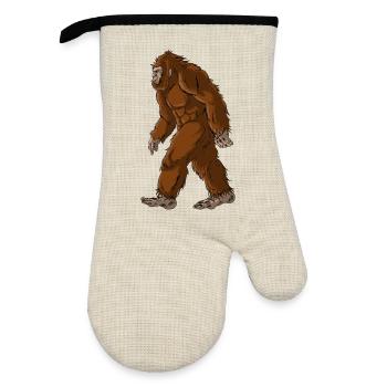Mysterious Bigfoot Walking Forest Design - Oven glove with rubber coating - linen/black  - Front