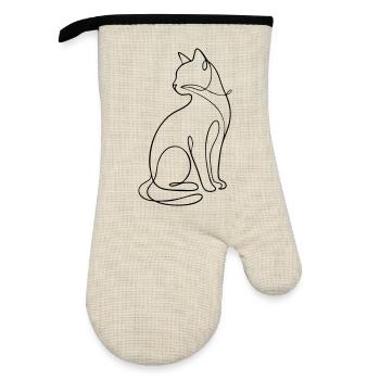 Einzeilige sitzende Katzensilhouette - Ofenhandschuh mit Gummibeschichtung - Leinen/Schwarz  - Vorne