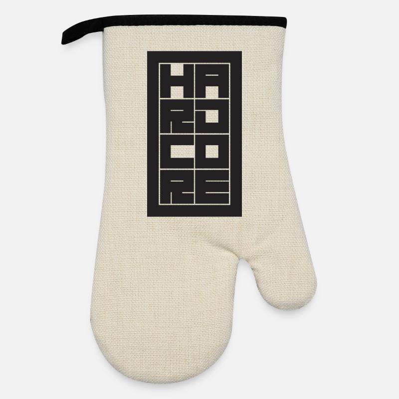 Hardcore - Stacked Block Typography Grid - Oven glove with rubber coating - linen/black 