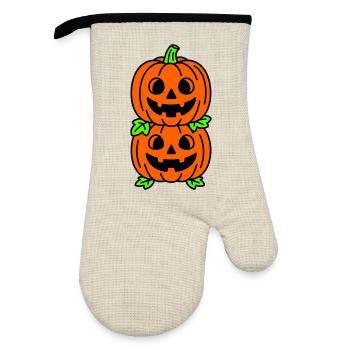Halloween pumpkins - Oven glove with rubber coating - linen/black  - Front