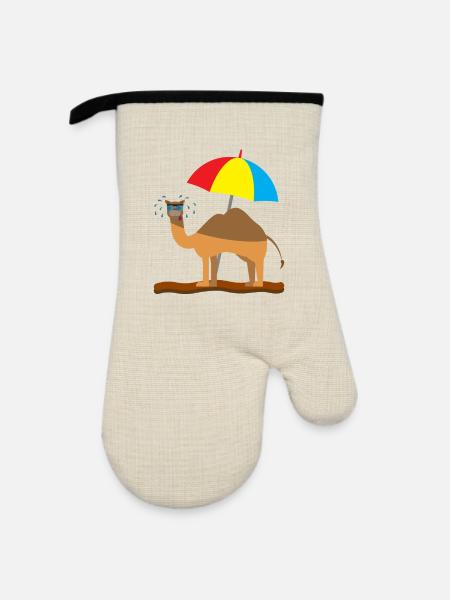 Kindershirt Kamel Kindermotiv schwitzendes Kamel - Ofenhandschuh mit Gummibeschichtung - Leinen/Schwarz