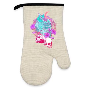 Pastel Goth Totenkopf Eule Aesthetic Clothes Mond - Ofenhandschuh mit Gummibeschichtung - Leinen/Schwarz  - Vorne