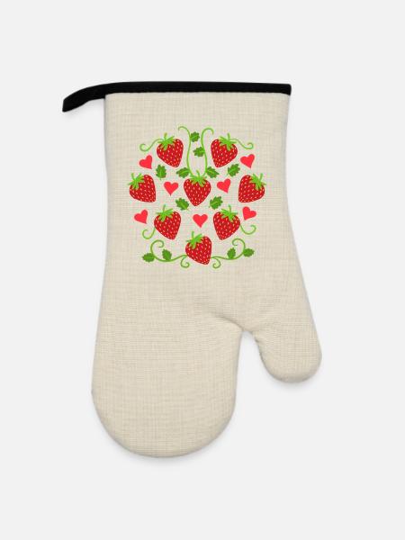 Erdbeeren Erdbeere Obst - Ofenhandschuh mit Gummibeschichtung - Leinen/Schwarz