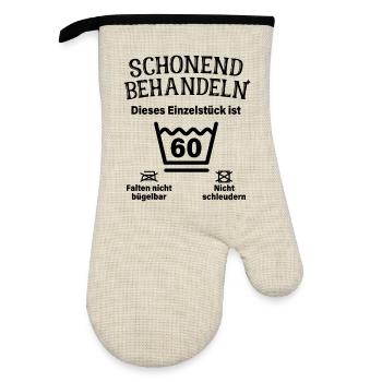 Schonend Behandeln 60. Geburtstag Einzelstück 60 - Ofenhandschuh mit Gummibeschichtung - Leinen/Schwarz  - Vorne