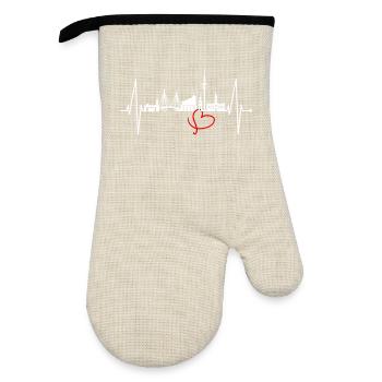 Hamburg Skyline Herzschlag Hamburger Liebe Fan - Ofenhandschuh mit Gummibeschichtung - Leinen/Schwarz  - Vorne