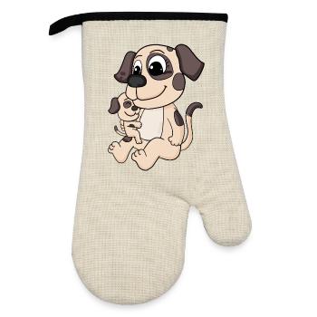 Dog family - Dog with baby - Oven glove with rubber coating - linen/black  - Front