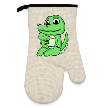 Crocodile Family - Crocodile with Baby - Oven glove with rubber coating - linen/black  - Front