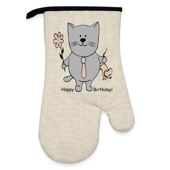 Happy Birthday - Oven glove with rubber coating - linen/black  - Front
