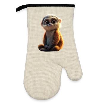 Gibbon Monkey Whitehand Gibbon Monkey Cute Lar Gibbons - Oven glove with rubber coating - linen/black  - Front