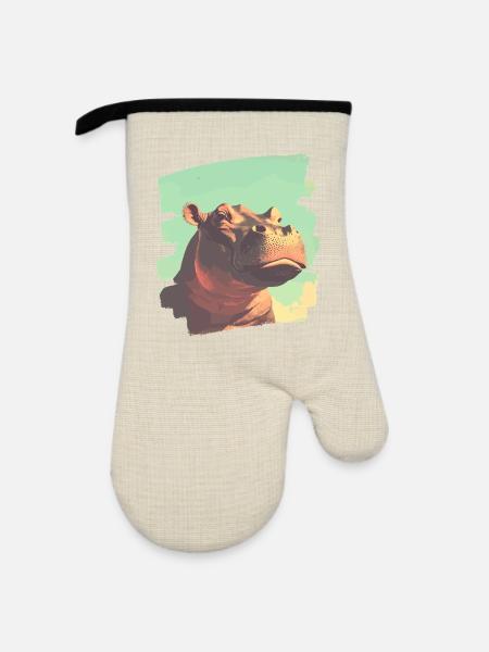 Nilpferd Retro - Ofenhandschuh mit Gummibeschichtung - Leinen/Schwarz
