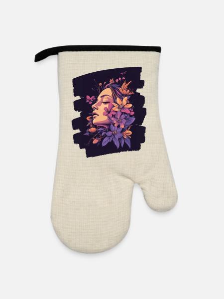 Frühling Frühlingsanfang Blumen - Ofenhandschuh mit Gummibeschichtung - Leinen/Schwarz 