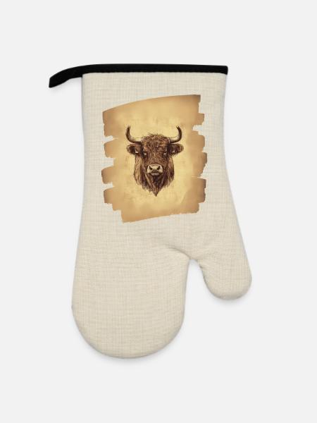 Schottisches Hochlandrind - Ofenhandschuh mit Gummibeschichtung - Leinen/Schwarz