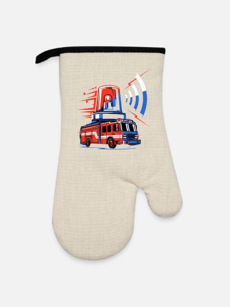 Feuerwehrauto mit Sirene - Ofenhandschuh mit Gummibeschichtung - Leinen/Schwarz 