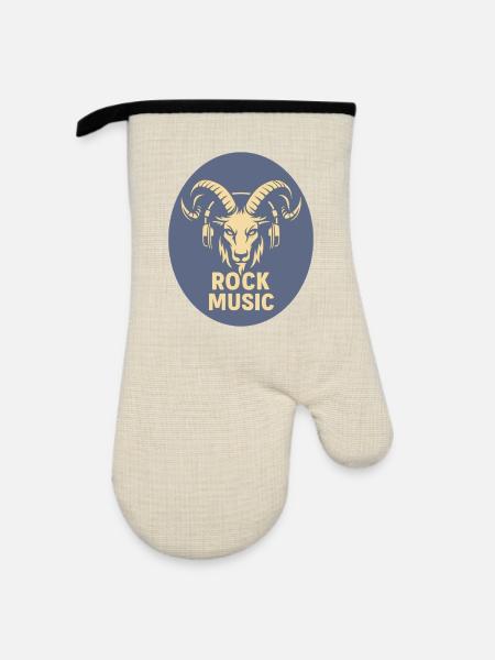 Steinbock mit Kopfhörern - Ofenhandschuh mit Gummibeschichtung - Leinen/Schwarz