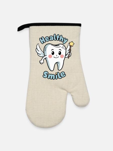 Gesundes Lächeln Zahn Charakter Design - Ofenhandschuh mit Gummibeschichtung - Leinen/Schwarz