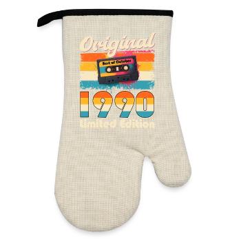 35th Birthday Cassette October Year 1990 - Oven glove with rubber coating - linen/black  - Front