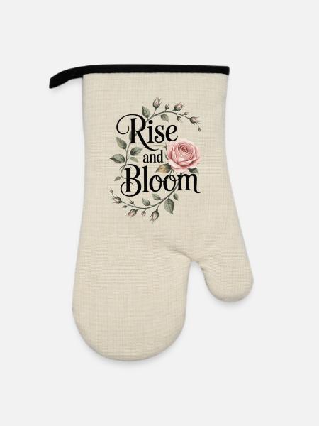 Elegantes Blumenshirt mit Rose - Ofenhandschuh mit Gummibeschichtung - Leinen/Schwarz