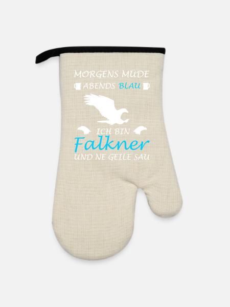 Falknerei Falkner Falknerin Beizjagd Greifvogel - Ofenhandschuh mit Gummibeschichtung - Leinen/Schwarz 