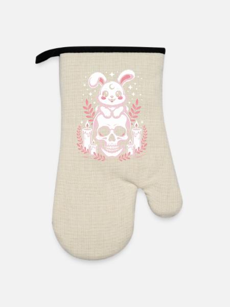 Kawaii Pastel Goth Hase - Ofenhandschuh mit Gummibeschichtung - Leinen/Schwarz 