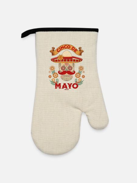 Cinco de Mayo Zuckerschädel Fiesta - Ofenhandschuh mit Gummibeschichtung - Leinen/Schwarz