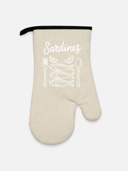 Sardinen Linie mit Besteck - Ofenhandschuh mit Gummibeschichtung - Leinen/Schwarz