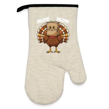 Turkey Cat Thanksgiving Fall Harvest - Oven glove with rubber coating - linen/black  - Front